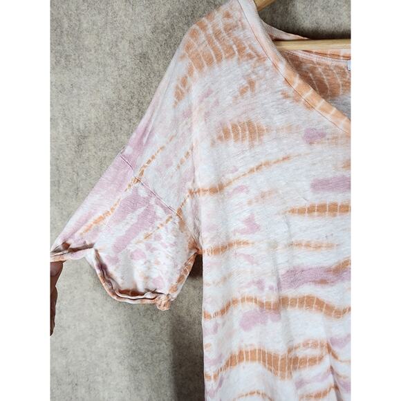 YOUNG FABULOUS & BROKE Pink Orange Short Sleeve 100% Linen Tie Dye Tee SZ S - Picture 3 of 7